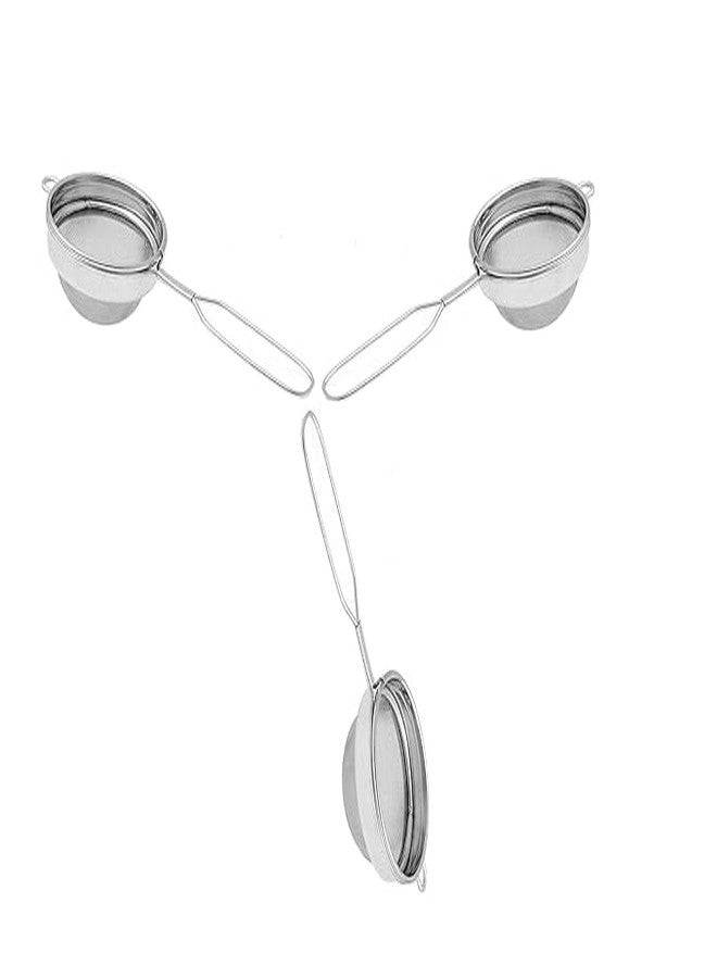 Vipron Stainless Steel Tea Strainer, Chalani Set of 3 pcs, 8 cm, Medium Double Mesh - Image 1
